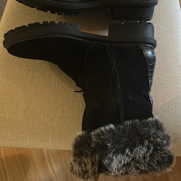 Sam Edelman Women’s Tilden Suede Leather Faux Fur Fringe Boots Black Size 9.5 - Picture 9 of 16